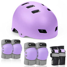 Load image into Gallery viewer, Kids Bike Helmet, GIEMIT Adjustable Skateboard Helmet for Boys Girls Youth Ages 8-12 with Knee Pads Elbow Pads Wrist Guard Protective Gear Set for Roller Skating, Cycling, Scooter (Purple, Medium)