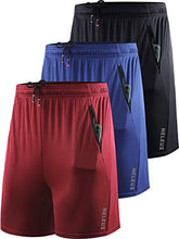 Load image into Gallery viewer, Neleus Men's Basketball Shorts 7" Workout Running Shorts,6083,3 Pack,Black/Blue/Red,L