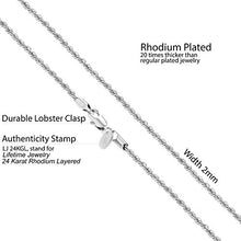 Load image into Gallery viewer, LIFETIME JEWELRY 2mm Rope Chain Necklace 24k Real Gold Plated for Women and Men (White Gold, 22)