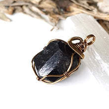Load image into Gallery viewer, Raw Genuine Black Tourmaline Crystal Pendant Necklace For Men Women - Crystal Gemstone 24 Inch Antique Bronze - October Birthstone - Unisex Hypoallergenic Jewelry