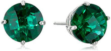 Load image into Gallery viewer, 10k White Gold Round Checkerboard Cut Created Emerald Stud Earrings (8mm)