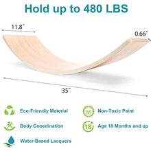 Load image into Gallery viewer, Wooden Wobble Balance Board, Gentle Monster 35 Inch Rocker Board Natural Wood, Kids Toddler Open Ended Learning Toy , Yoga Curvy Board for Classroom & Office Adult