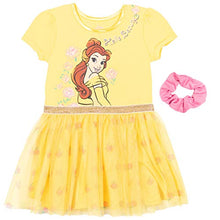 Load image into Gallery viewer, Disney Princess Belle Toddler Girls Short Sleeve Tutu Dress Scrunchie Set Yellow 3T