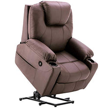 Load image into Gallery viewer, Mcombo Electric Power Lift Recliner Chair Sofa with Massage and Heat for Elderly, 3 Positions, 2 Side Pockets and Cup Holders, USB Ports, Faux Leather 7040 (Medium, Light Brown)