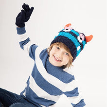 Load image into Gallery viewer, accsa Toddler Kids Boy Knit Winter Beanie Hat & Glove Set Dino Monster Crocodile (Navy, 6-9 Years)