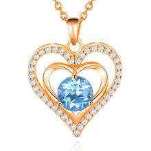 Load image into Gallery viewer, Forever Love Heart Pendant Blue March December Birthstone Necklaces for Women 925 Sterling Silver Rose Gold Valentine's Day Jewelry Gifts for Wife Girlfriend Her Mom for Anniversary Birthday