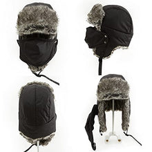 Load image into Gallery viewer, Jeff & Aimy Trapper Hat Aviator Earflap Hat Faux Fur Warm Winter Hat for Men Russian Ushanka Black