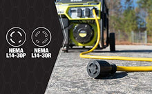 Load image into Gallery viewer, Southwire 65173140 50-Foot 30Amp Generator Cord, 10-Gauge Heavy Duty Electrical Power Cable with L14-30 Locking Plug, 125V / 250V, Yellow, Black