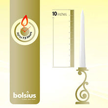 Load image into Gallery viewer, BOLSIUS Long Household White Taper Candles - 10-inch Unscented Premium Quality Wax - 7.5 Hour Long Burning Dripless Candles Bulk Pack of 10 for Home Decor, Wedding, Parties and Special Occasions