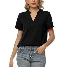 Load image into Gallery viewer, Davenil Women's 3/4 Sleeve V-Neck Tops Loose Tunic Blouses Irregular Hem Casual Shirts Watermelon Red Size S