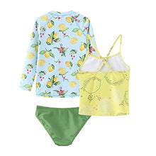 Load image into Gallery viewer, Big Girls 3 Piece Rash Guard Swimsuits Set Tankini Bathing Suits for Girls Long Sleeve Beach Swimwear Yellow Size 14/12-14 Years