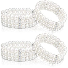 Load image into Gallery viewer, Faux Pearl Bracelet 3-Row Pearl Stretch Bracelet Multilayer Pearl Elastic Bangle for Wedding Jewelry 1920s Costume (4)