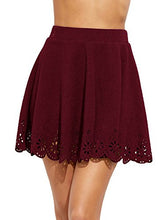 Load image into Gallery viewer, SheIn Women's Basic Solid Cutout Scallop Hem Flared Mini Skater Skirt X-Small Burgundy