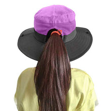 Load image into Gallery viewer, Kids UV Sun Hat with Ponytail Hole UPF 50 Bucket Cap for Girls Summer Beach & Fishing (S:2-5T(Head circumferences 19"-20.6"), Purple)
