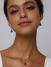 Load image into Gallery viewer, Mints Black Freshwater Pearl Jewelry Set Sterling Silver Necklace and Earrings Set Fine Jewelry for Women