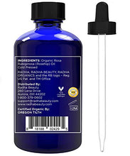 Load image into Gallery viewer, Radha Beauty Rosehip Oil USDA Certified Organic, 4 oz. - 100% Pure & Cold Pressed. All Natural Anti-Aging Moisturizing Treatment for Face, Hair, Skin & Nails, Acne Scars, Wrinkles, Dry Spots