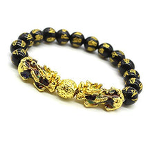 Load image into Gallery viewer, Feng Shui Prosperity 10mm Hand Carved Mantra Bead Bracelet with Double Color Changed Pi Xiu/Pi Yao Attract Wealth and Good Luck