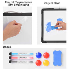 Load image into Gallery viewer, Small White Board Dry Erase Board - 12" x 16" Double Sided Desktop Foldable Magnetic Whiteboard with Markers and Magnets Personal Easel for Kids Drawing Home and Office (Black)