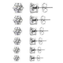 Load image into Gallery viewer, 6 Pairs Cubic Zirconia Studs Stainless Steel Earrings Set Earrings 3-8mm for women men