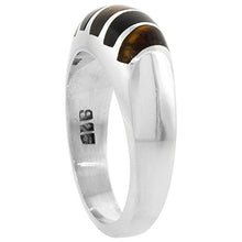 Load image into Gallery viewer, Sterling Silver Obsidian & Tiger Eye Ring for Men Oval Vertical Stripes Solid Back Handmade, Size 10