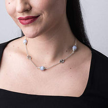 Load image into Gallery viewer, Carolyn Pollack Sterling Silver Blue Lace Agate Gemstone Floral Stations Beaded Necklace 17 Inch