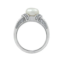 Load image into Gallery viewer, Platinum Plated Sterling Silver Cubic Zirconia Freshwater Cultured Pearl Ring, Size 6