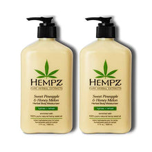 Load image into Gallery viewer, Hempz Sweet Pineapple & Honey Melon Moisturizing Skin Lotion, Natural Hemp Seed Herbal Body Moisturizer with Jojoba, Natural Extracts, Vitamin A and E, 17 oz, 2 Pack Bundle