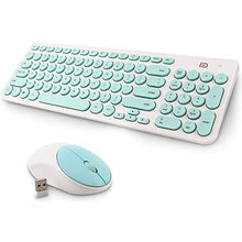 Load image into Gallery viewer, Wireless Keyboard and Mouse Combo, FD iK6630 2.4GHz Cordless Cute Round Key Set Smart Power-Saving Whisper-Quiet Slim Combo for Laptop, Computer,TV and Mac (Mint Green & White)