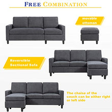 Load image into Gallery viewer, Shintenchi Convertible Sectional Sofa Couch, Modern Linen Fabric L-Shaped Couch 3-Seat Sofa Sectional with Reversible Chaise for Small Living Room, Apartment and Small Space, (Dark Grey)