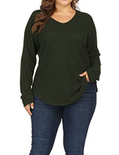 Load image into Gallery viewer, ALLEGRACE Women Plus Size Lightweight Knit Pullover Sweaters Long Sleeve Sweater Shirts Army Green 1X