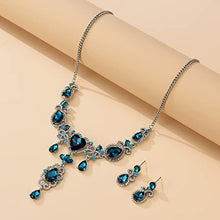 Load image into Gallery viewer, Jewelry Set for Women, Blue Necklace Dangle Earrings Set, White Gold Plated Jewelry Set with Blue and White AAAAA Cubic Zirconia, Allergy Free Wedding Party Jewelry for Bridal Bridesmaid (Blue)