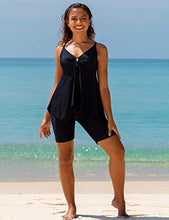 Load image into Gallery viewer, Firpearl Women's Black Bathing Suit Tops Flowy Swimsuit Crossback Plus Size Tankini Top US16 Black