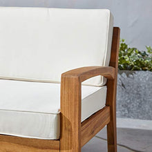 Load image into Gallery viewer, Great Deal Furniture Sally 7-Seater Sectional Sofa Set for Patio with Loveseat, Club Chairs, Ottoman, and Coffee Tables, Acacia Wood, Teak Finish with Beige Outdoor Cushions