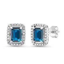 Load image into Gallery viewer, Gem Stone King 925 Sterling Silver London Blue Topaz Earrings For Women (4.45 Cttw, Gemstone Birthstone, 8X6MM Emerald Cut)