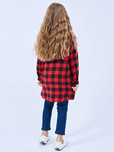 Load image into Gallery viewer, OCHENTA Girls' Buffalo Plaid Shirt, Long Sleeve Button Down Flannel Mid Long Tops NC001 Black Red 110CM - 4-5 Years