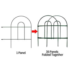 Load image into Gallery viewer, Amagabeli Decorative Garden Fence 18 in x 50 ft Rustproof Green Iron Landscape Wire Folding Fencing Ornamental Panel Border Edge Section Edging Patio Flower Bed Animal Barrier for Dog Outdoor Fences