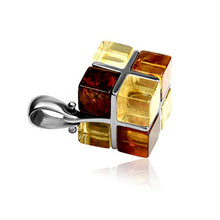 Load image into Gallery viewer, Ian and Valeri Co. Multicolor Amber Sterling Silver Cubical Pendant Necklace Chain 18"