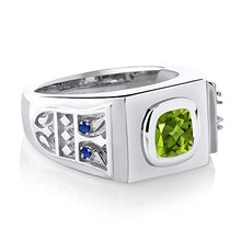 Load image into Gallery viewer, Gem Stone King 2.49 Ct Green Peridot Blue Created Sapphire 925 Sterling Silver Men's Ring (Size 10)