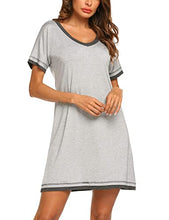 Load image into Gallery viewer, Ekouaer Nightgown Women's Cotton Nightshirts Short Sleeve Pajamas Shirts Sleepwear (Light Grey,L)