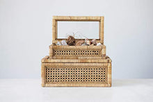 Load image into Gallery viewer, Creative Co-Op Woven Rattan Glass Lids & Fir Wood Frame (Set of 2 Sizes) Display Boxes, Beige