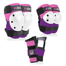 Load image into Gallery viewer, 80Six Kids’ Multi-Sport Pad Set with Wristguards, Elbow Pads, and Knee Pads, Pink Purple, Junior - Ages 5+