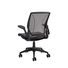 Load image into Gallery viewer, Humanscale Diffrient World Chair | Pinstripe Black Mesh Seat and Back | Black Frame with Black Trim | Height-Adjustable Duron Arms | Standard Foam Seat, 3" Carpet Casters, and 5" Cylinder