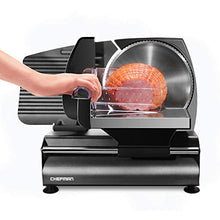 Load image into Gallery viewer, Chefman Die-Cast Electric Deli & Food Slicer Cuts Meat, Cheese, Bread, Fruit & Vegetables Adjustable Slice Thickness, Stainless Steel Blade, Safe Non-Slip Feet, For Home Use, Easy To Clean, Black