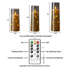 Load image into Gallery viewer, kakoya Flameless LED Candles with Timer 9 Pc Flickering Flameless Candles for Romantic Ambiance and Home Decoration Durable Acrylic Shell,with Embedded Star String,Battery Operated Candles(Grey)