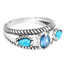 Load image into Gallery viewer, Carolyn Pollack Sterling Silver Sleeping Beauty Turquoise and London Blue Topaz Gemstone Stack Band Ring Size 7