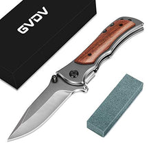 Load image into Gallery viewer, GVDV Pocket Folding Knife with Safety Liner-Lock, Tactical Knife for Camping Hunting Fishing, with Titanium Coated Blade, Belt Clip, Stainless Steel, Wooden Handle,Grey