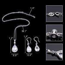 Load image into Gallery viewer, EleQueen 925 Sterling Silver Full Cubic Zirconia Teardrop Bridal Pendant Necklace Hook Dangle Earrings Sets