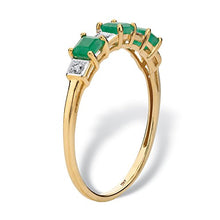 Load image into Gallery viewer, Solid 10k Yellow Gold Princess-Cut Genuine Green Emerald Diamond Accent Ring Size 7