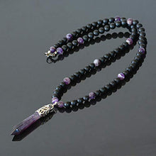 Load image into Gallery viewer, Amethyst & Onyx February Birthstone Handmade Beaded Crystal Jewelry New Age Long Men's Necklace
