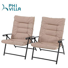 Load image into Gallery viewer, PHI VILLA Patio 3 PC Padded Folding Chair Set Adjustable Reclining 2 Position, Beige